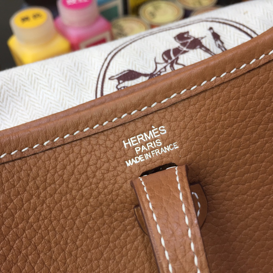 에르메스 미니 에블린16 골드브라운 은장 끌레망스 가죽